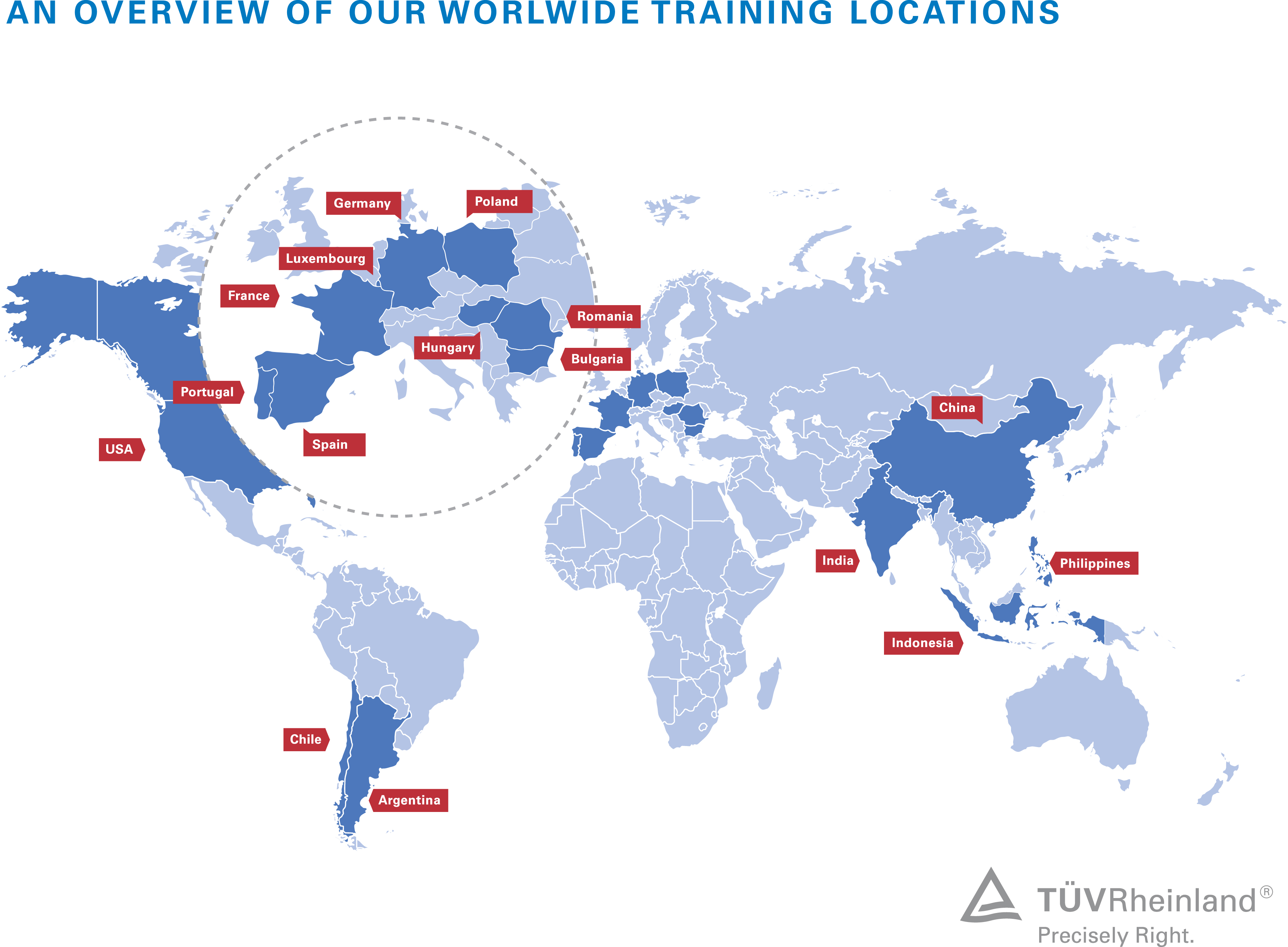 Worldwide training locations of T&Uuml;V Rheinland